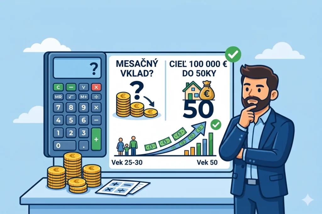Koľko musí človek investovať, aby dosiahol 100 000€ než bude mať 50 rokov.